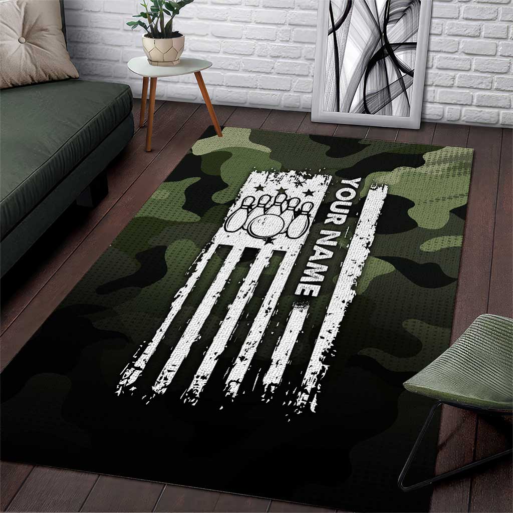 Camouflage Bowling Area Rug with Grunge American Flag and Pin Emblem in Military Green - Wonder Print Shop