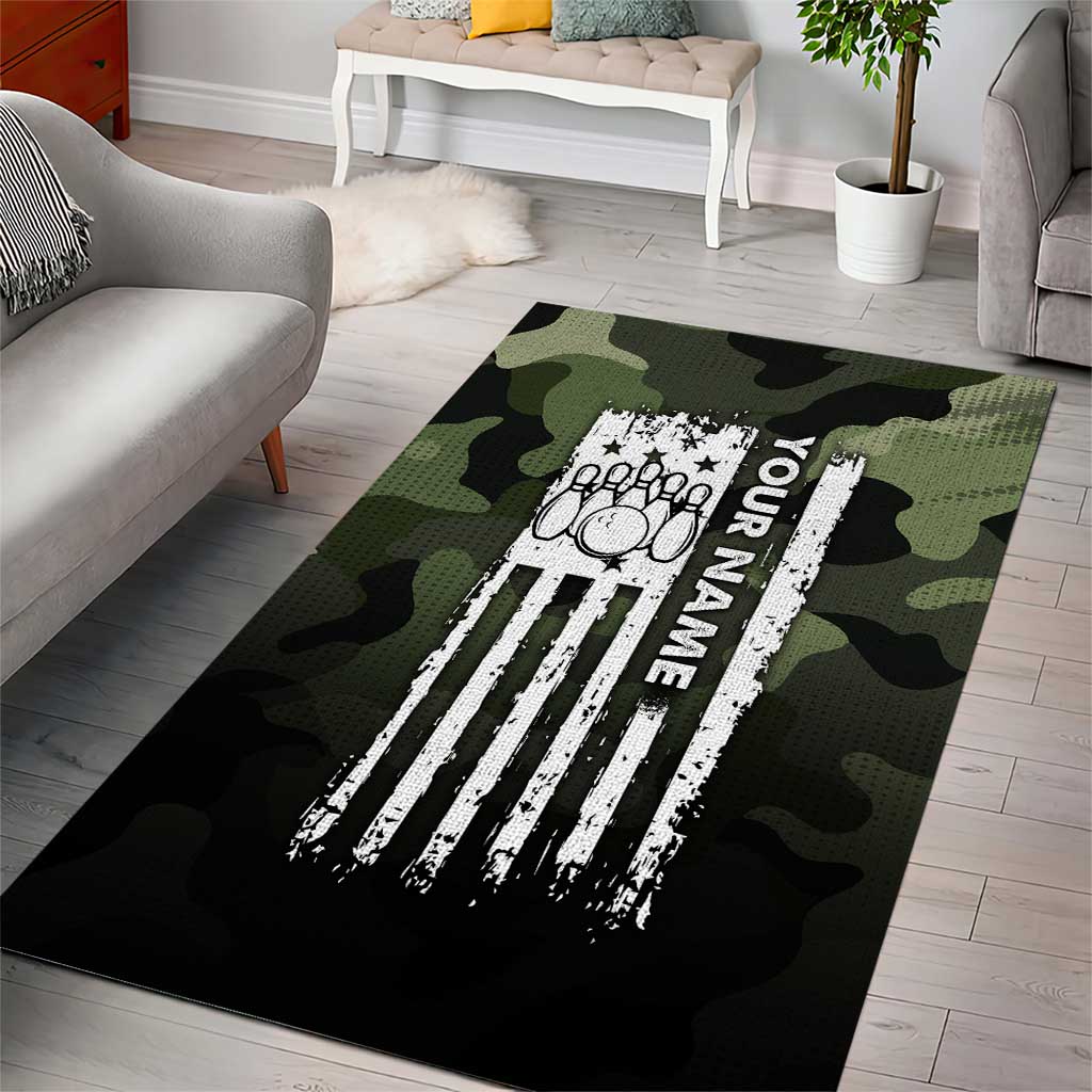 Camouflage Bowling Area Rug with Grunge American Flag and Pin Emblem in Military Green - Wonder Print Shop