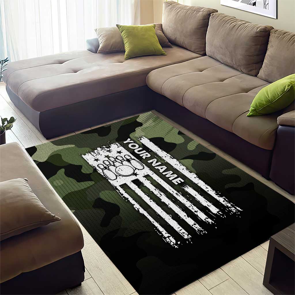 Camouflage Bowling Area Rug with Grunge American Flag and Pin Emblem in Military Green - Wonder Print Shop
