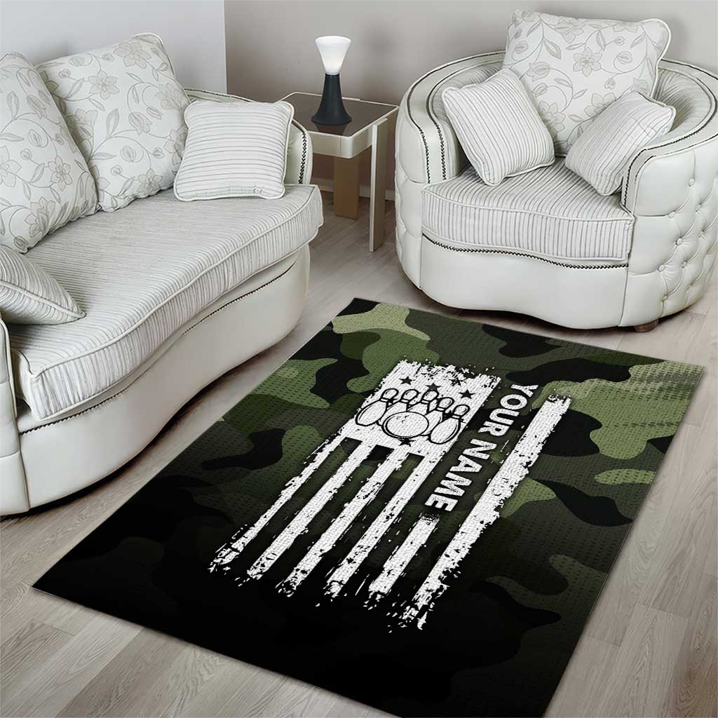Camouflage Bowling Area Rug with Grunge American Flag and Pin Emblem in Military Green - Wonder Print Shop