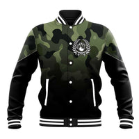 Camouflage Bowling Baseball Jacket with Grunge American Flag and Pin Emblem in Military Green - Wonder Print Shop