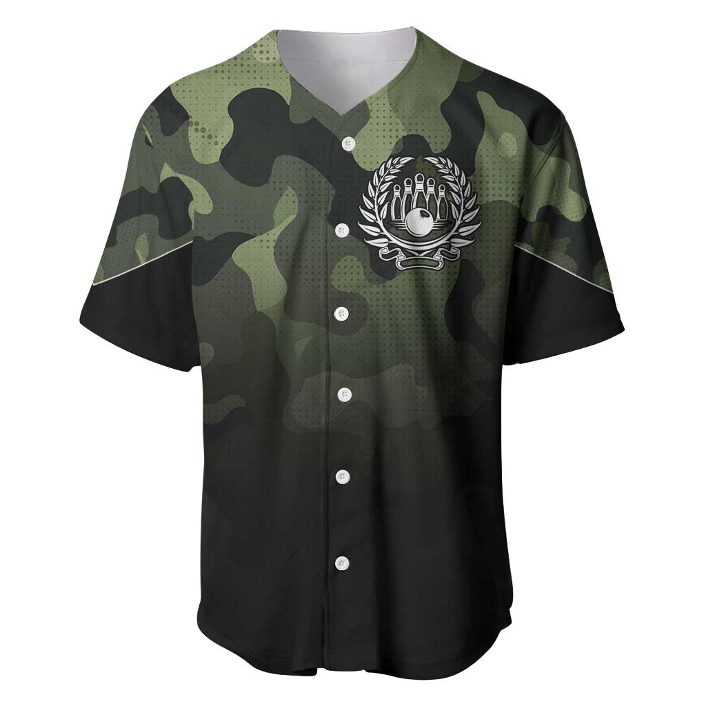 Camouflage Bowling Baseball Jersey with Grunge American Flag and Pin Emblem in Military Green - Wonder Print Shop