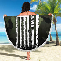 Camouflage Bowling Beach Blanket with Grunge American Flag and Pin Emblem in Military Green - Wonder Print Shop