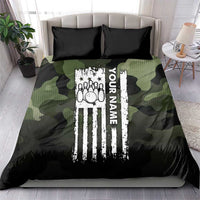 Camouflage Bowling Bedding Set with Grunge American Flag and Pin Emblem in Military Green - Wonder Print Shop