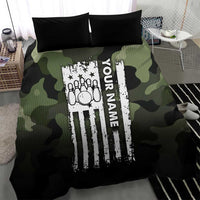 Camouflage Bowling Bedding Set with Grunge American Flag and Pin Emblem in Military Green - Wonder Print Shop