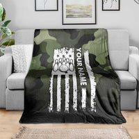 Camouflage Bowling Blanket with Grunge American Flag and Pin Emblem in Military Green - Wonder Print Shop