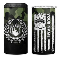 Camouflage Bowling 4 in 1 Can Cooler Tumbler with Grunge American Flag and Pin Emblem in Military Green - Wonder Print Shop