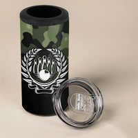 Camouflage Bowling 4 in 1 Can Cooler Tumbler with Grunge American Flag and Pin Emblem in Military Green - Wonder Print Shop