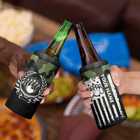 Camouflage Bowling 4 in 1 Can Cooler Tumbler with Grunge American Flag and Pin Emblem in Military Green - Wonder Print Shop