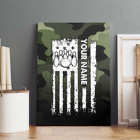 Camouflage Bowling Canvas Wall Art with Grunge American Flag and Pin Emblem in Military Green - Wonder Print Shop