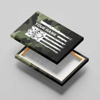 Camouflage Bowling Canvas Wall Art with Grunge American Flag and Pin Emblem in Military Green - Wonder Print Shop