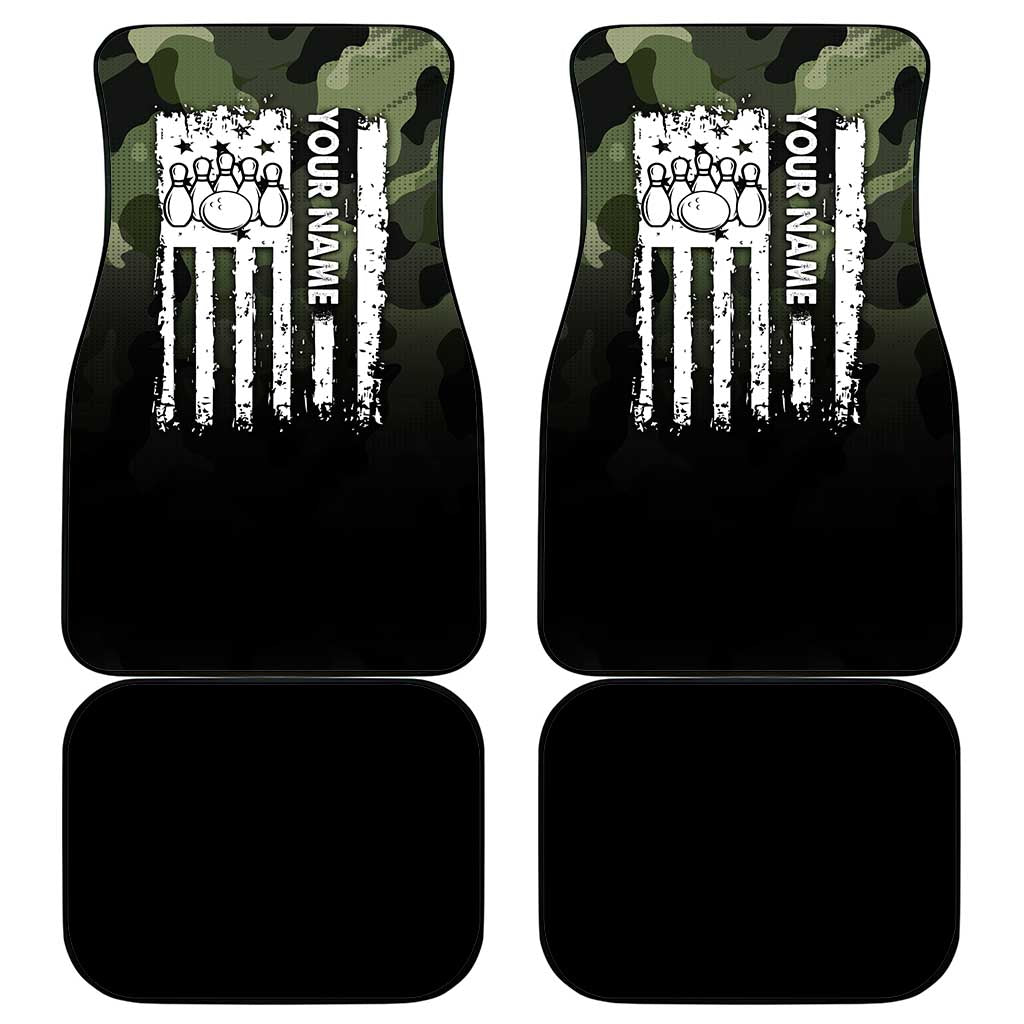 Camouflage Bowling Car Mats with Grunge American Flag and Pin Emblem in Military Green - Wonder Print Shop