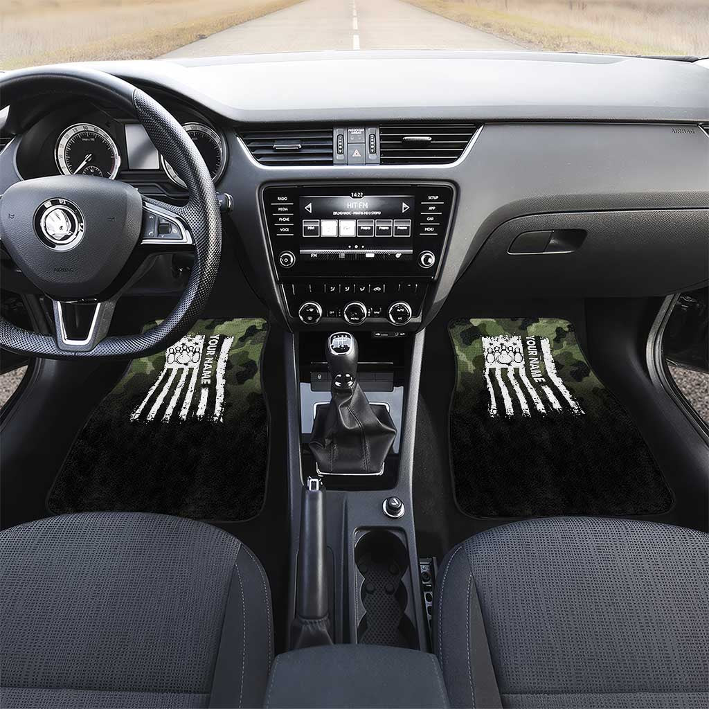 Camouflage Bowling Car Mats with Grunge American Flag and Pin Emblem in Military Green - Wonder Print Shop