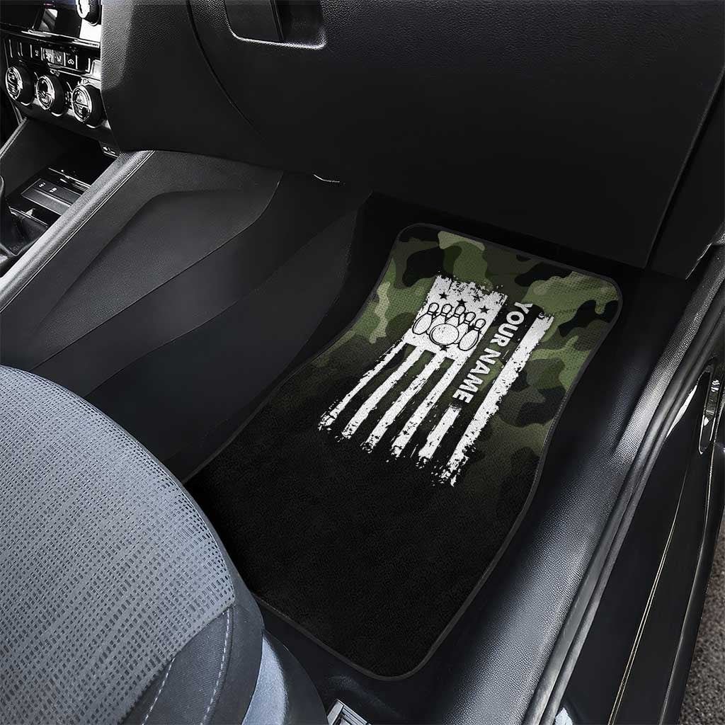 Camouflage Bowling Car Mats with Grunge American Flag and Pin Emblem in Military Green - Wonder Print Shop