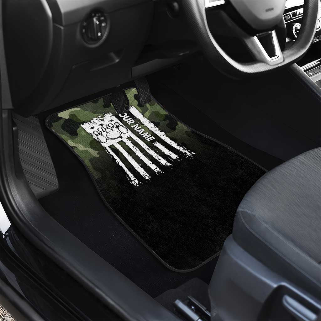 Camouflage Bowling Car Mats with Grunge American Flag and Pin Emblem in Military Green - Wonder Print Shop