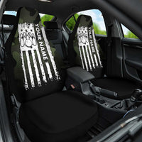 Camouflage Bowling Car Seat Cover with Grunge American Flag and Pin Emblem in Military Green - Wonder Print Shop