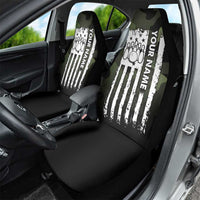 Camouflage Bowling Car Seat Cover with Grunge American Flag and Pin Emblem in Military Green - Wonder Print Shop