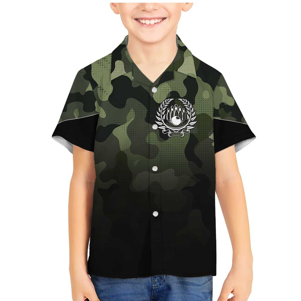Camouflage Bowling Family Matching Mermaid Dress and Hawaiian Shirt with Grunge American Flag and Pin Emblem in Military Green - Wonder Print Shop