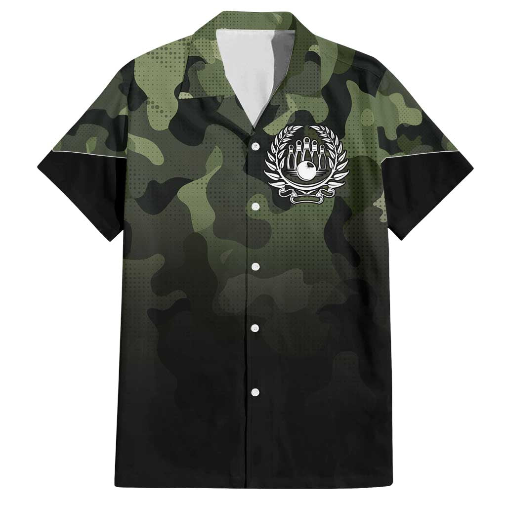 Camouflage Bowling Family Matching Off Shoulder Maxi Dress and Hawaiian Shirt with Grunge American Flag and Pin Emblem in Military Green - Wonder Print Shop