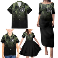 Camouflage Bowling Family Matching Puletasi and Hawaiian Shirt with Grunge American Flag and Pin Emblem in Military Green - Wonder Print Shop