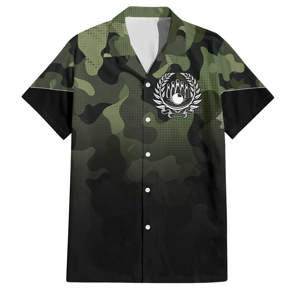 Camouflage Bowling Family Matching Short Sleeve Bodycon Dress and Hawaiian Shirt with Grunge American Flag and Pin Emblem in Military Green - Wonder Print Shop