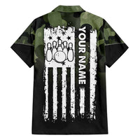 Camouflage Bowling Family Matching Summer Maxi Dress and Hawaiian Shirt with Grunge American Flag and Pin Emblem in Military Green - Wonder Print Shop