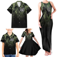 Camouflage Bowling Family Matching Tank Maxi Dress and Hawaiian Shirt with Grunge American Flag and Pin Emblem in Military Green - Wonder Print Shop