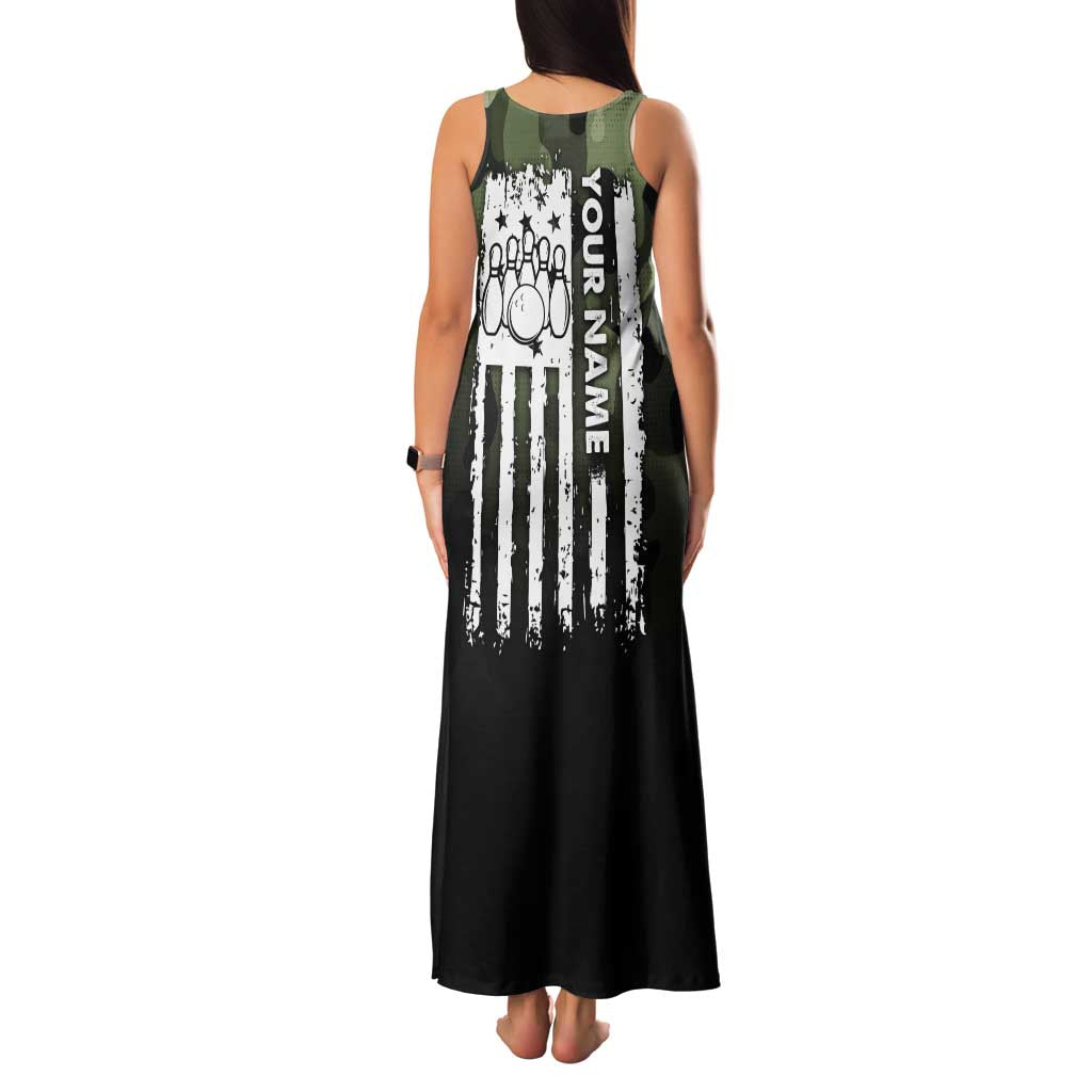 Camouflage Bowling Family Matching Tank Maxi Dress and Hawaiian Shirt with Grunge American Flag and Pin Emblem in Military Green - Wonder Print Shop