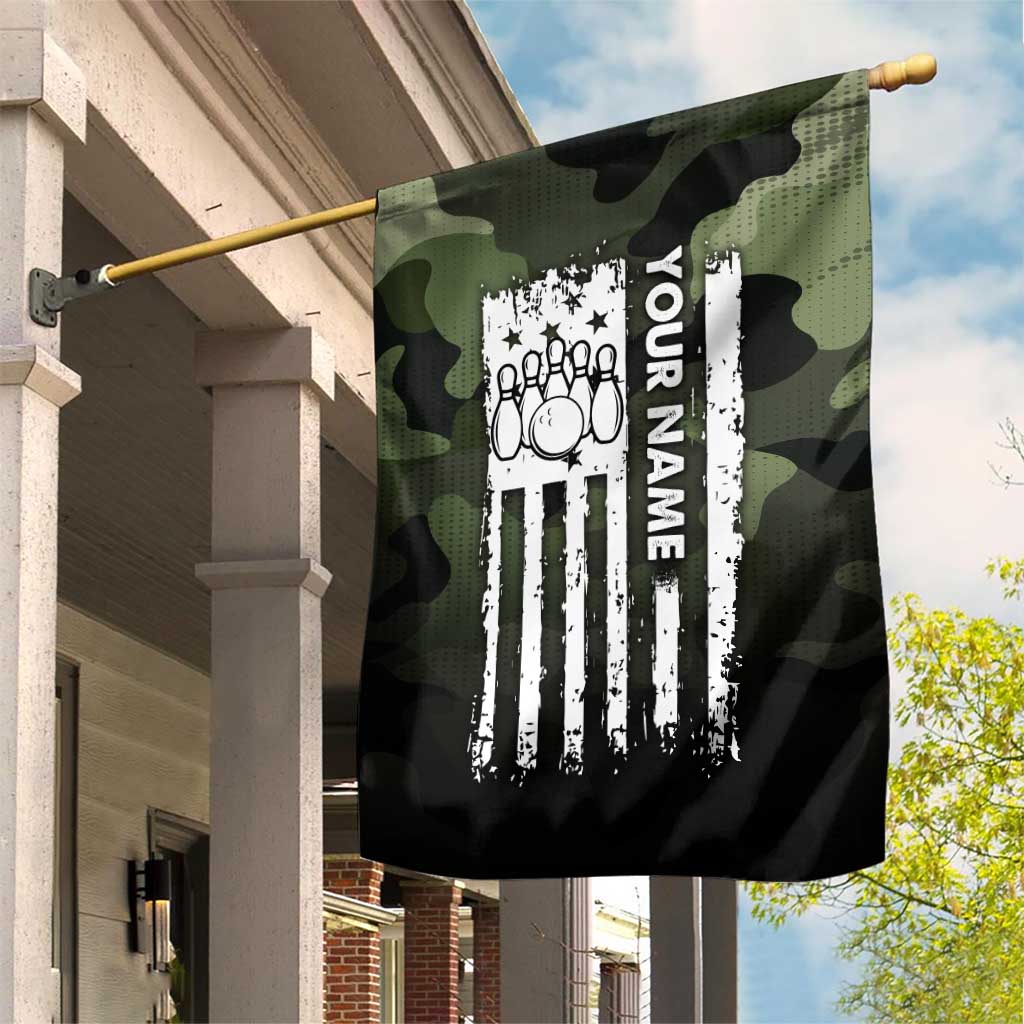 Camouflage Bowling Garden Flag with Grunge American Flag and Pin Emblem in Military Green - Wonder Print Shop