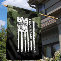 Camouflage Bowling Garden Flag with Grunge American Flag and Pin Emblem in Military Green - Wonder Print Shop