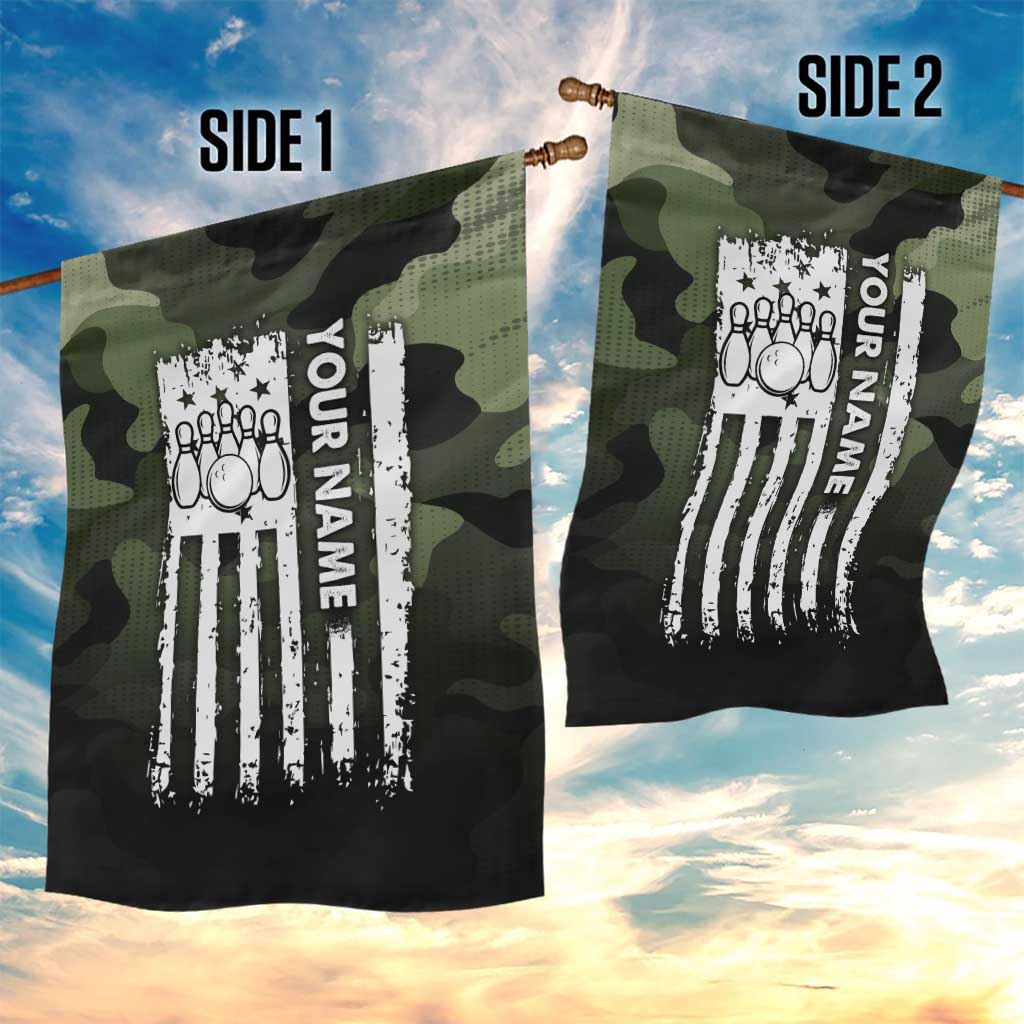 Camouflage Bowling Garden Flag with Grunge American Flag and Pin Emblem in Military Green - Wonder Print Shop