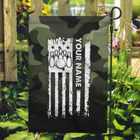Camouflage Bowling Garden Flag with Grunge American Flag and Pin Emblem in Military Green - Wonder Print Shop