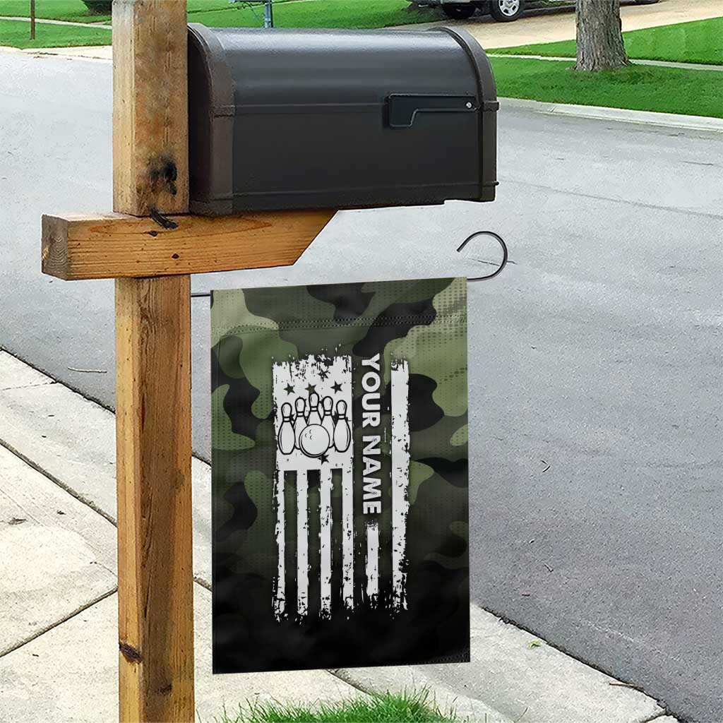 Camouflage Bowling Garden Flag with Grunge American Flag and Pin Emblem in Military Green - Wonder Print Shop