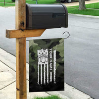 Camouflage Bowling Garden Flag with Grunge American Flag and Pin Emblem in Military Green - Wonder Print Shop