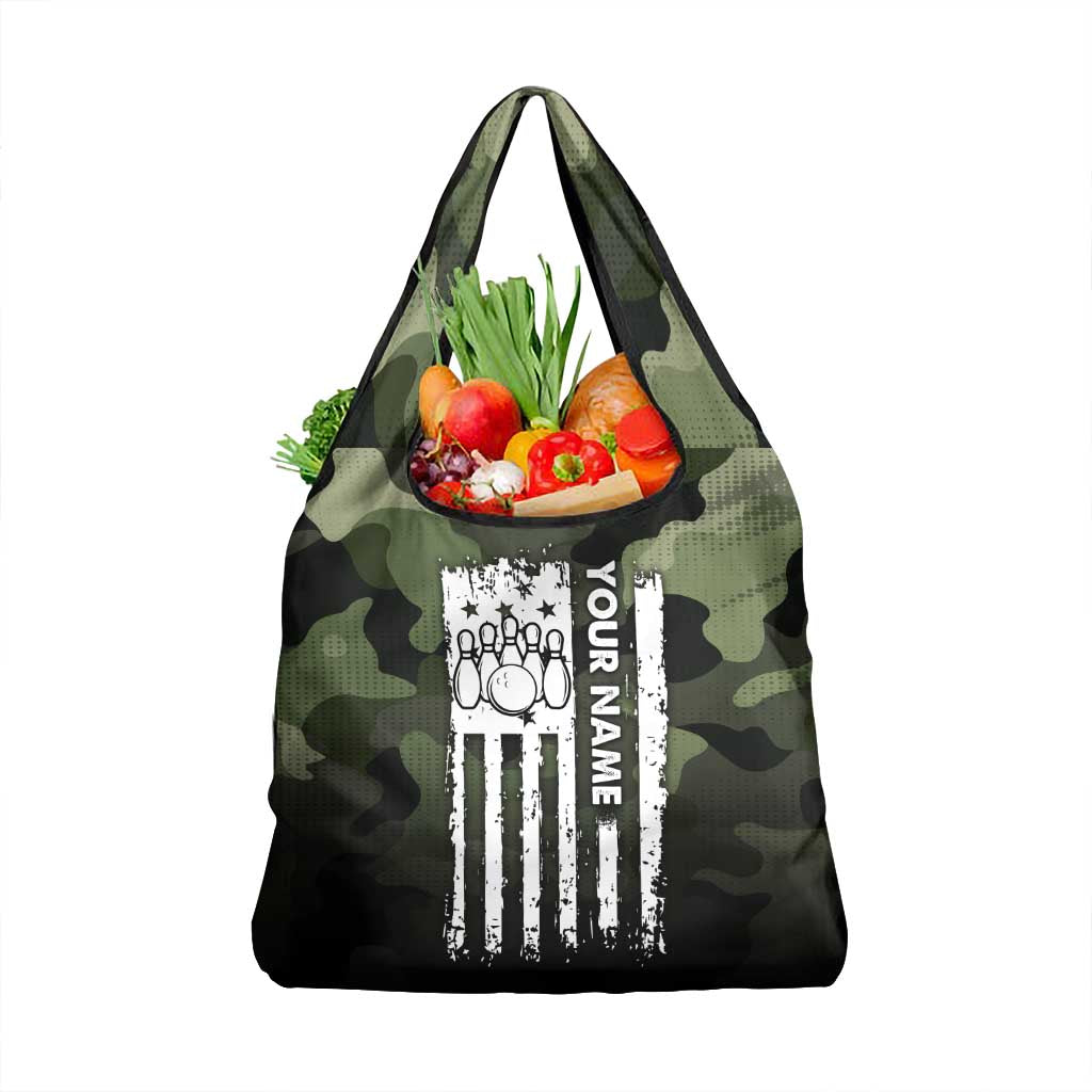 Camouflage Bowling Grocery Bag with Grunge American Flag and Pin Emblem in Military Green - Wonder Print Shop