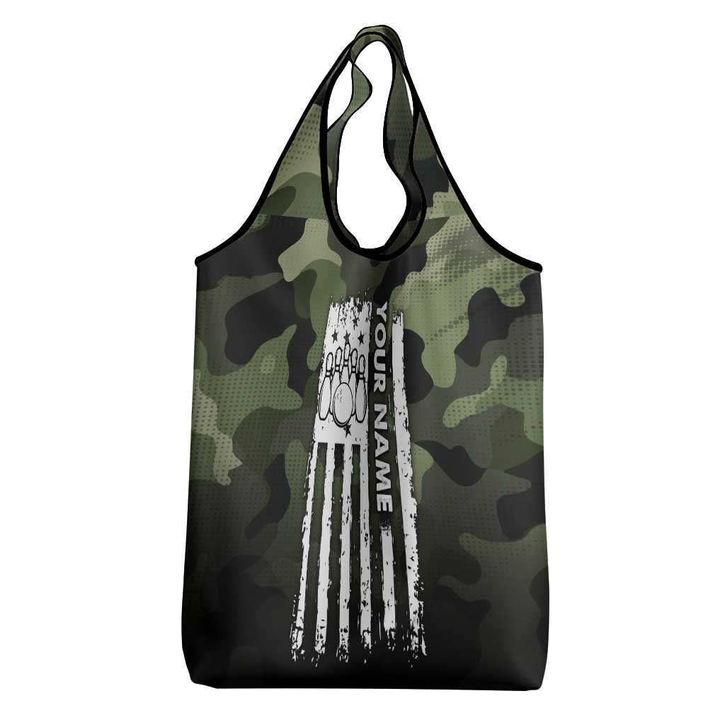 Camouflage Bowling Grocery Bag with Grunge American Flag and Pin Emblem in Military Green - Wonder Print Shop