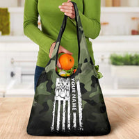 Camouflage Bowling Grocery Bag with Grunge American Flag and Pin Emblem in Military Green - Wonder Print Shop