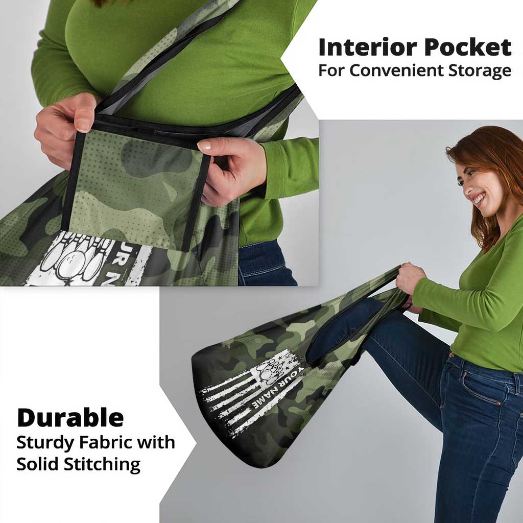 Camouflage Bowling Grocery Bag with Grunge American Flag and Pin Emblem in Military Green - Wonder Print Shop