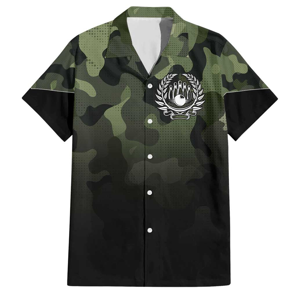 Camouflage Bowling Hawaiian Shirt with Grunge American Flag and Pin Emblem in Military Green - Wonder Print Shop