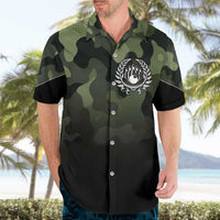 Camouflage Bowling Hawaiian Shirt with Grunge American Flag and Pin Emblem in Military Green - Wonder Print Shop