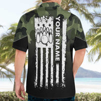 Camouflage Bowling Hawaiian Shirt with Grunge American Flag and Pin Emblem in Military Green - Wonder Print Shop