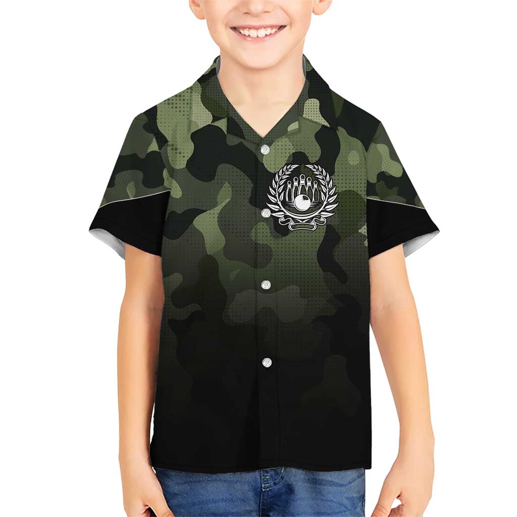 Camouflage Bowling Hawaiian Shirt with Grunge American Flag and Pin Emblem in Military Green - Wonder Print Shop