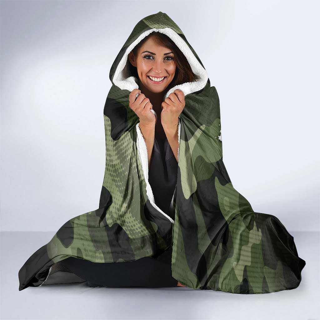 Camouflage Bowling Hooded Blanket with Grunge American Flag and Pin Emblem in Military Green - Wonder Print Shop