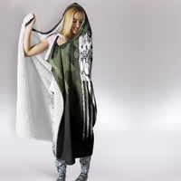Camouflage Bowling Hooded Blanket with Grunge American Flag and Pin Emblem in Military Green - Wonder Print Shop
