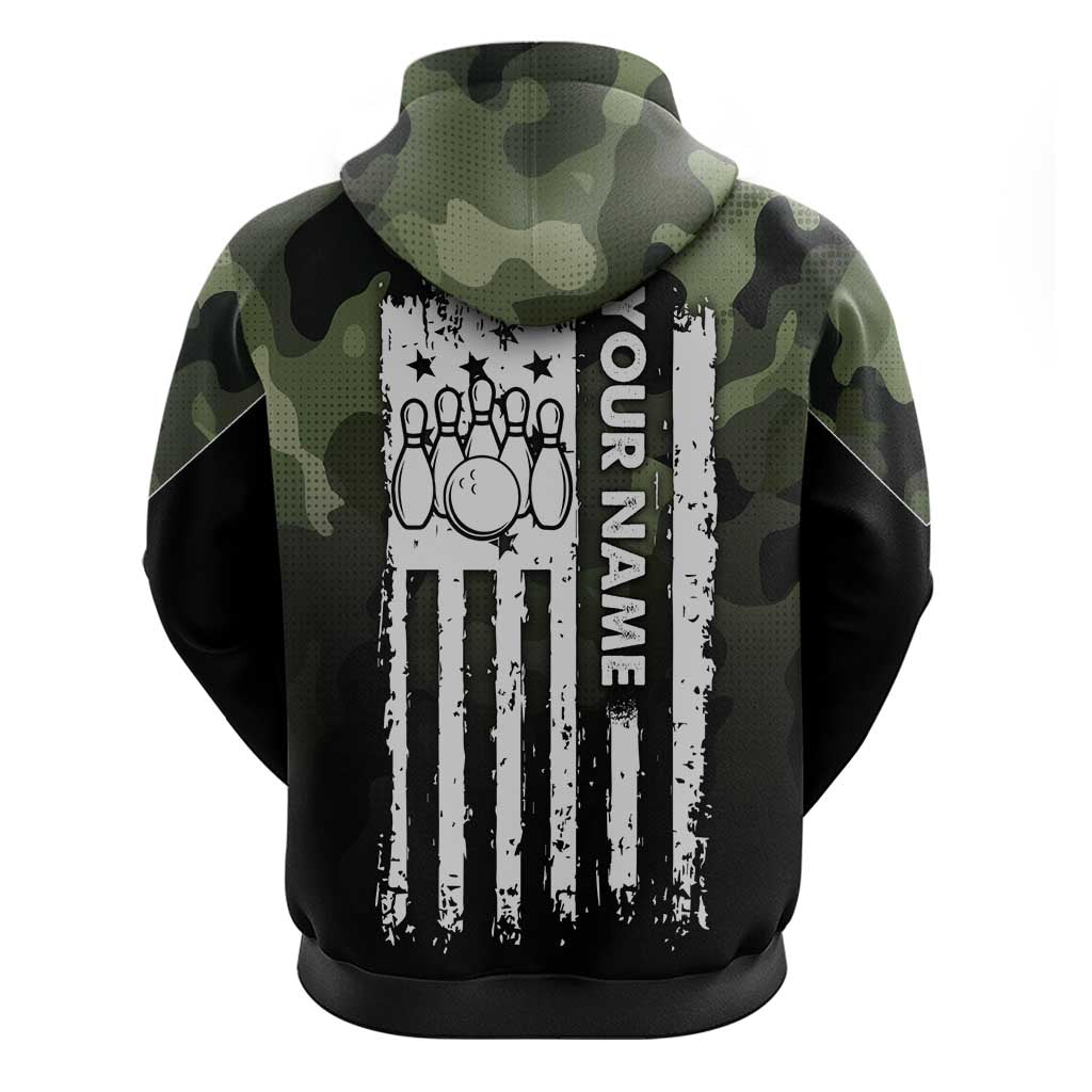 Camouflage Bowling Hoodie with Grunge American Flag and Pin Emblem in Military Green - Wonder Print Shop