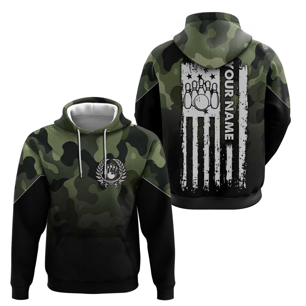 Camouflage Bowling Hoodie with Grunge American Flag and Pin Emblem in Military Green - Wonder Print Shop