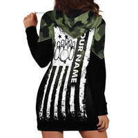 Camouflage Bowling Hoodie Dress with Grunge American Flag and Pin Emblem in Military Green - Wonder Print Shop