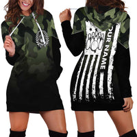 Camouflage Bowling Hoodie Dress with Grunge American Flag and Pin Emblem in Military Green - Wonder Print Shop