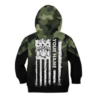 Camouflage Bowling Kid Hoodie with Grunge American Flag and Pin Emblem in Military Green - Wonder Print Shop