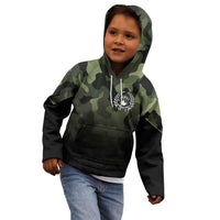 Camouflage Bowling Kid Hoodie with Grunge American Flag and Pin Emblem in Military Green - Wonder Print Shop